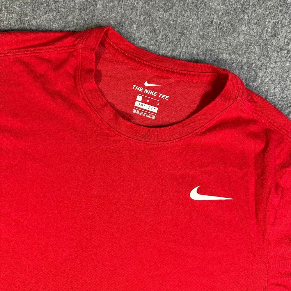 Nike Dri-FIT Mens Red Short Sleeve Athletic Training T-Shirt Swoosh Logo Large - Picture 8 of 9